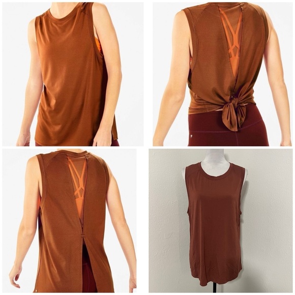 Fabletics Monet V-Back Tie Burnt Orange Sz Large Sleeveless Tank Activewear EUC - Picture 1 of 6